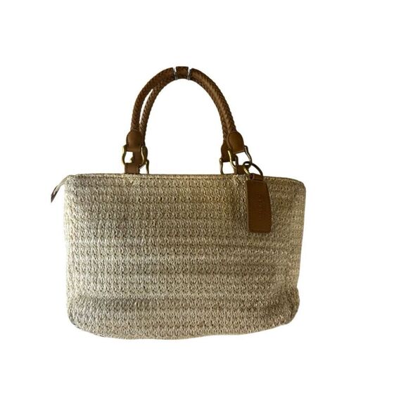 Relic Handbags - Relic natural woven crochet leather double handles zipper 12"x7"